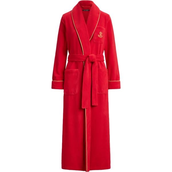 Vestaglia da donna in rosso classico lungo in pile Lauren