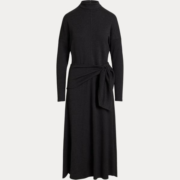 Vestito da donna in grigio scuro collo alto con cintura in lana Polo Ralph Lauren