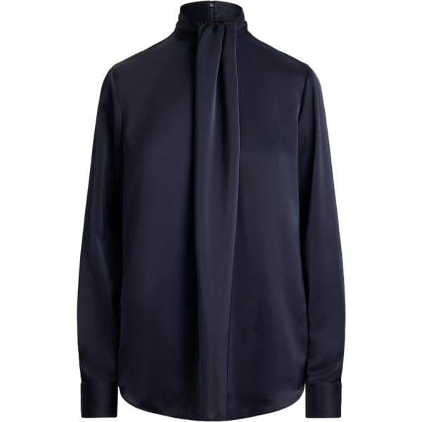 Blusa da donna in blu scuro effetto lucido collo alto Lauren