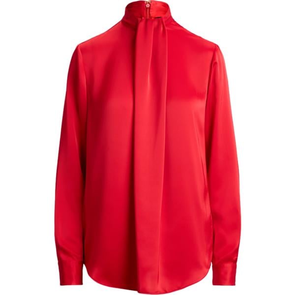Blusa da donna in rosso classico effetto lucido collo alto Lauren