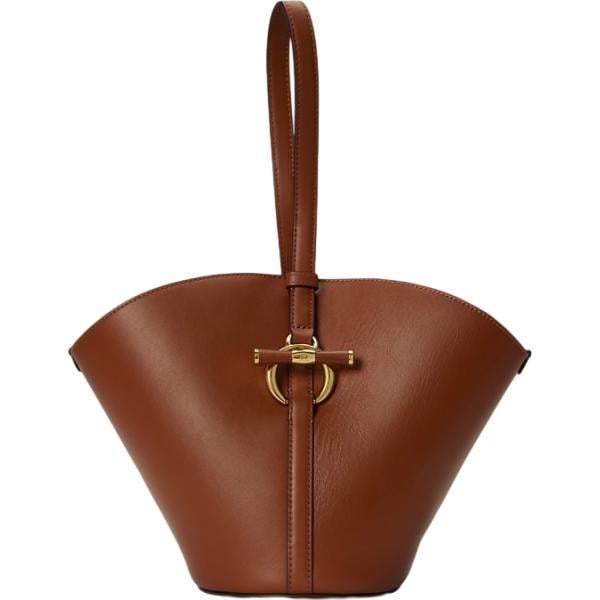 Borsa a secchiello da donna in bordeaux con cinturino in pelle Lauren Lauren