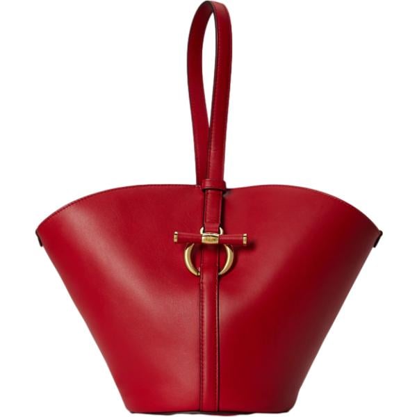Borsa a secchiello da donna in bordeaux con cinturino in pelle Lauren Lauren