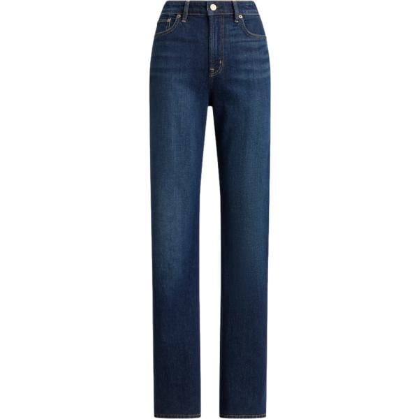 Jeans dritti da donna in blu scuro a vita alta in denim Lauren