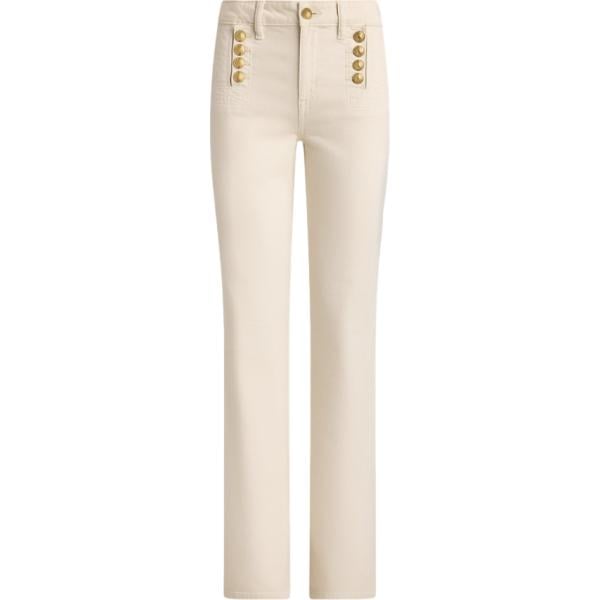 Jeans da donna forma svasata in bianco avorio a vita alta in denim Lauren