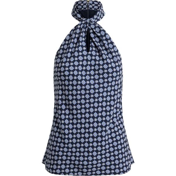 Blusa da donna a goccia in blu scuro con stampe con scollo Lauren Lauren