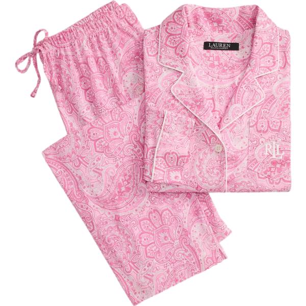 Pigiama da donna in rosa chiaro paisley in cashmere Lauren Lauren