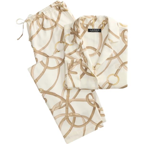 Pigiama da donna in bianco avorio con stampe Lauren