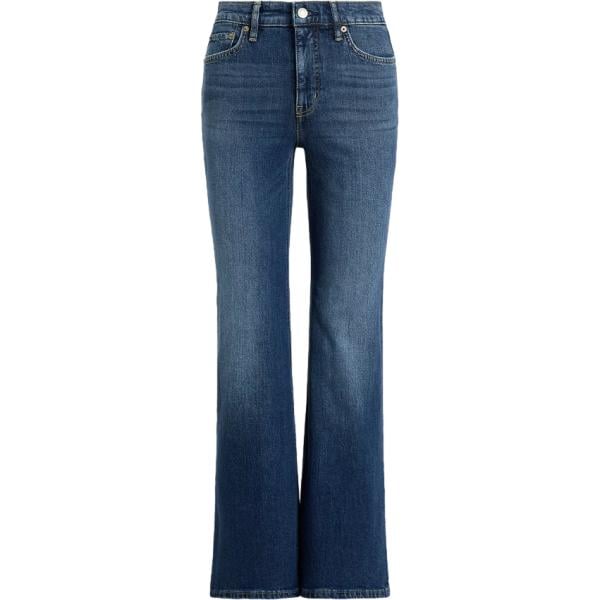 Jeans da donna forma svasata in blu scuro a vita alta in denim Lauren