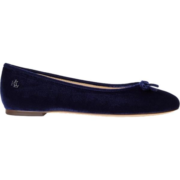 Ballerine da donna in blu scuro con fiocco in velluto Lauren