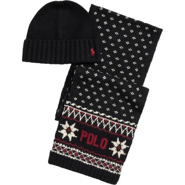 Sciarpa da uomo in nero pece lavorato a maglia neve Polo Ralph Lauren