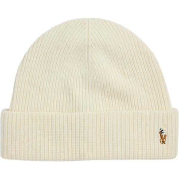 Beanie da uomo in bianco avorio in lana Polo Ralph Lauren