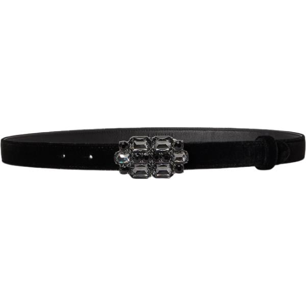 Cintura da donna in nero pece con perle con fibbia in velluto Lauren