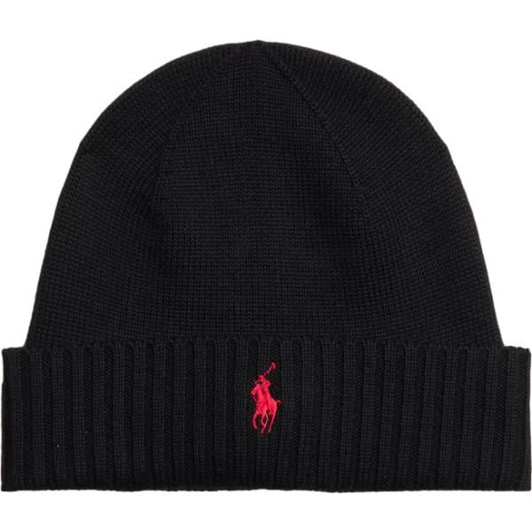 Beanie da uomo in nero pece lavorato a maglia in lana Polo Ralph Lauren