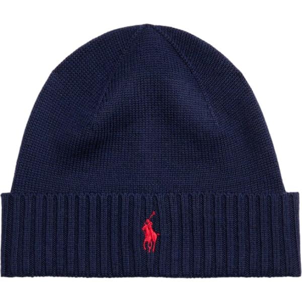 Beanie da uomo in blu scuro lavorato a maglia in lana Polo Ralph Lauren
