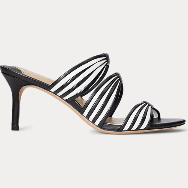 sandali in pelle Lauren nero a righe