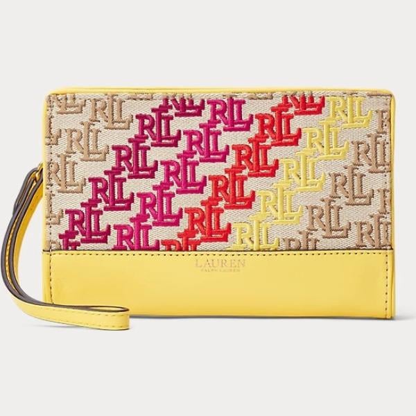 pochette da donna in giallo chiaro con stampe effetto laminato con cinturino Lauren