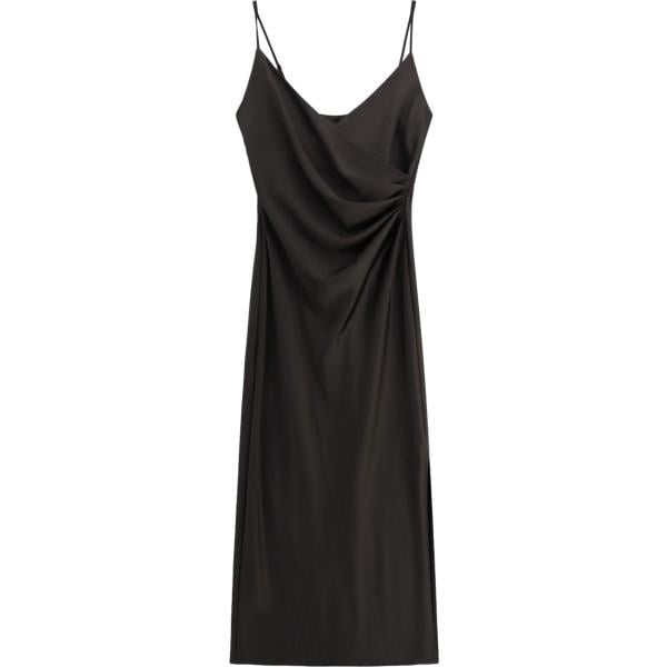 Vestito longuette/midi da donna in nero pece con spalline con spacco Imperial