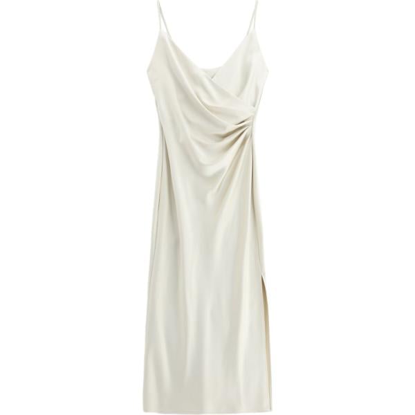 Vestito longuette/midi da donna in bianco avorio con spalline con spacco Imperial