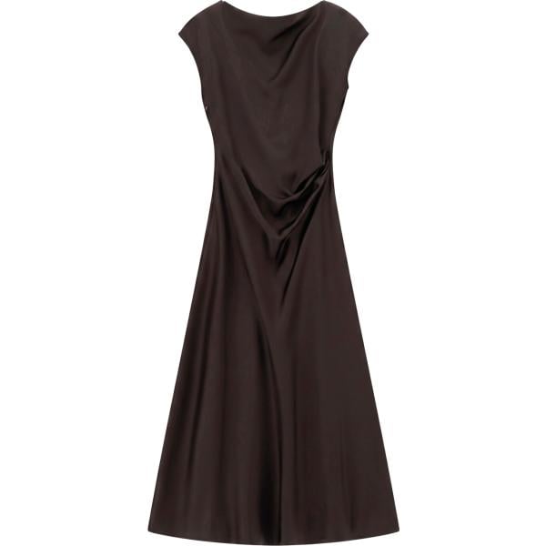 Vestito longuette/midi da donna in marrone scuro collo a barchetta a maniche corte Imperial
