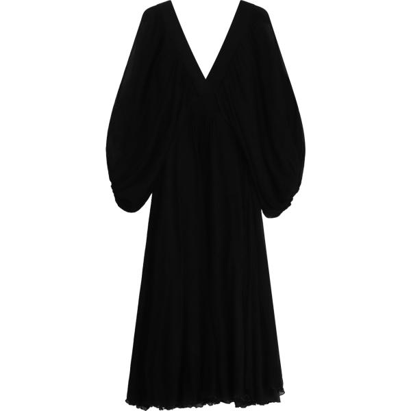 Vestito lungo da donna in nero pece collo a v lungo a maniche lunghe Imperial