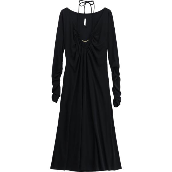 Vestito longuette/midi da donna in nero pece collo a v a maniche lunghe Imperial