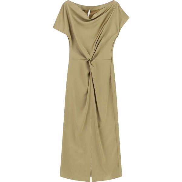 Vestito lungo da donna in marrone chiaro con scollo lungo a maniche corte Imperial