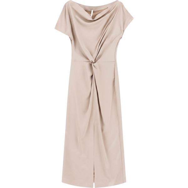 Vestito lungo da donna in viola chiaro con scollo lungo a maniche corte Imperial