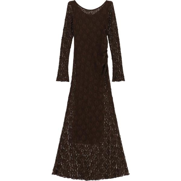 Vestito lungo da donna in marrone scuro con pizzo con scollo lungo a maniche lunghe Imperial