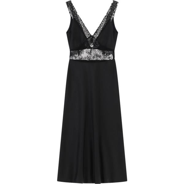 Vestito longuette/midi da donna in nero pece con pizzo con spalline lungo Imperial