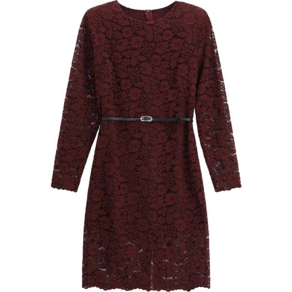 Vestito longuette/midi da donna in bordeaux con stampe con pizzo a maniche lunghe con zip Imperial