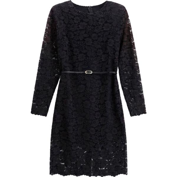 Vestito longuette/midi da donna in nero pece con stampe con pizzo a maniche lunghe con zip Imperial