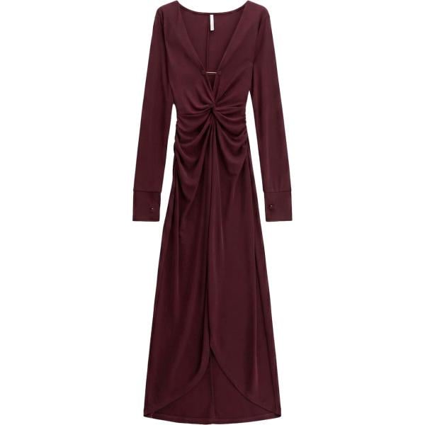 Vestito lungo da donna in marrone scuro collo a v con spacco a maniche lunghe Imperial
