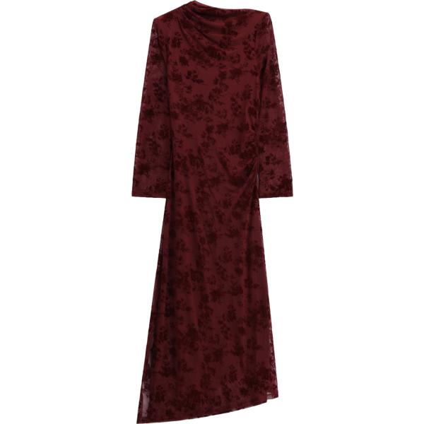 Vestito longuette/midi da donna in bordeaux con stampe con scollo a maniche lunghe Imperial