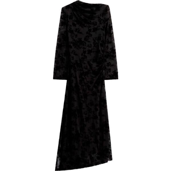 Vestito longuette/midi da donna in nero pece con stampe con scollo a maniche lunghe Imperial