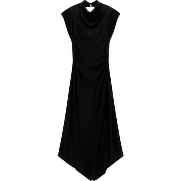 Vestito lungo da donna in nero pece con scollo con spacco a maniche corte con zip Imperial