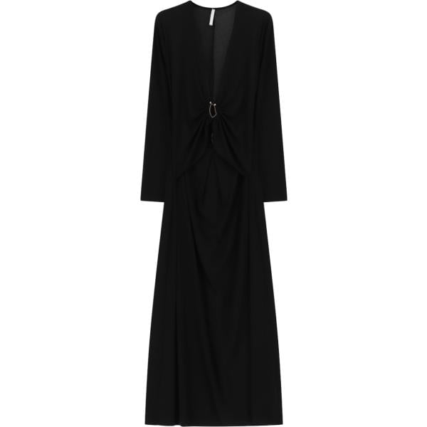Vestito lungo da donna in nero pece collo a v lungo a maniche lunghe Imperial