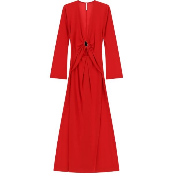 Vestito lungo da donna in rosso classico collo a v lungo a maniche lunghe Imperial
