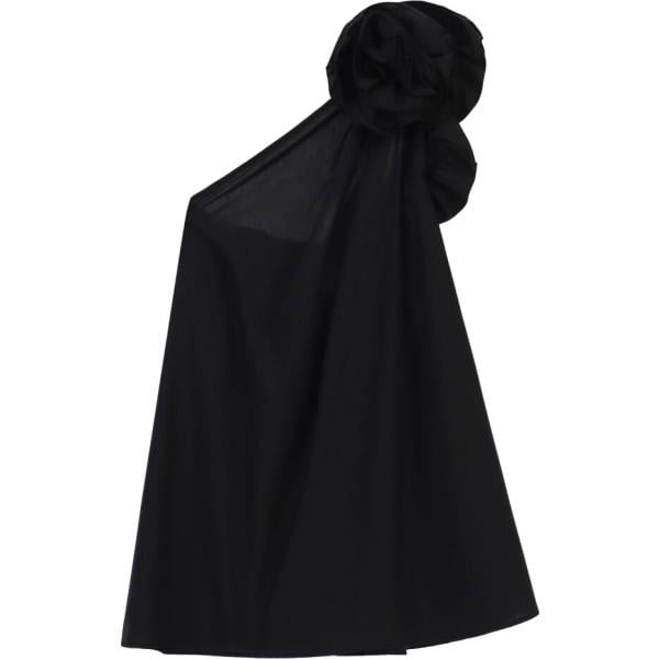 Vestito asimmetrico da donna in nero pece a fiori corto Imperial