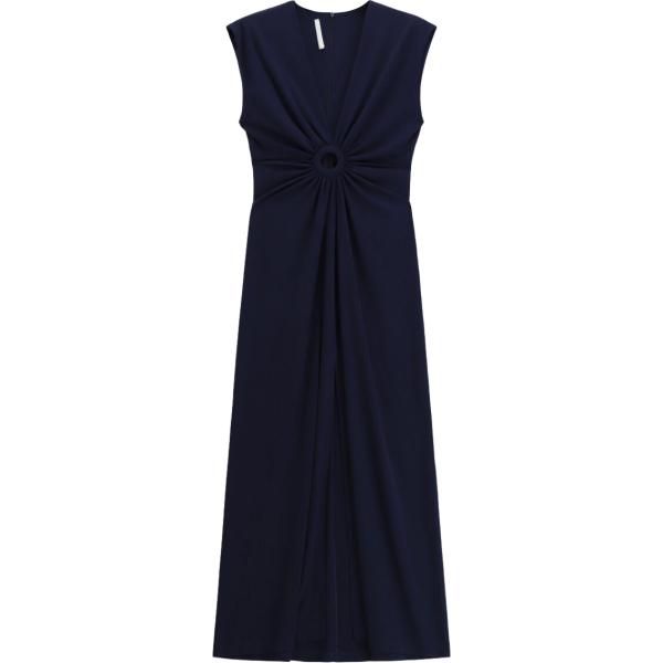 Vestito lungo da donna in blu scuro collo a v lungo con zip Imperial