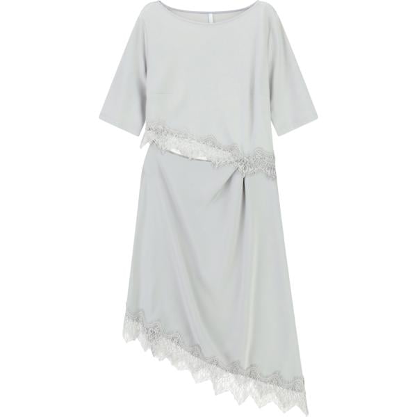 Vestito asimmetrico da donna in grigio chiaro con pizzo con scollo Imperial