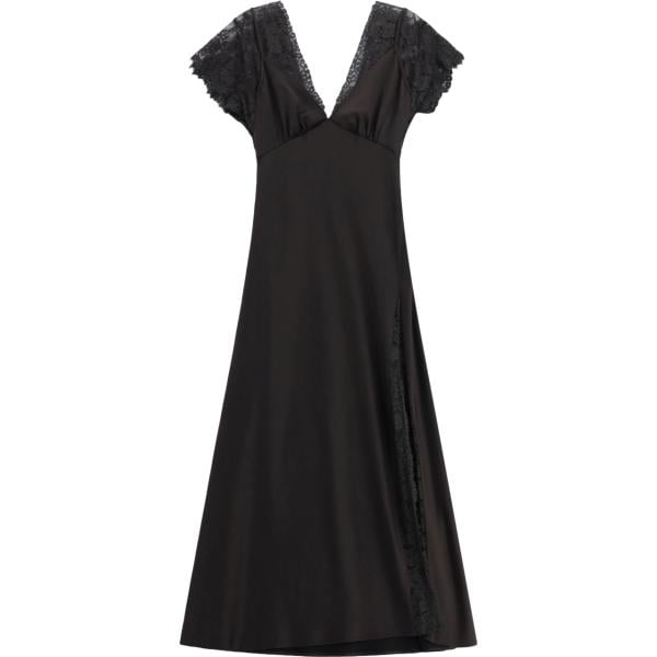 Vestito lungo da donna in nero pece con pizzo collo a v lungo a maniche corte Imperial Imperial