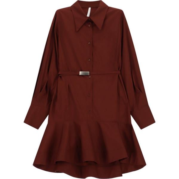 Vestito corto da donna in marrone scuro collo classico corto a maniche lunghe con bottoni Imperial