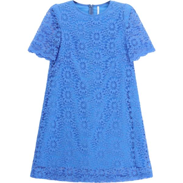 Vestito corto da donna in azzurro a fiori con pizzo corto a maniche corte con zip Imperial
