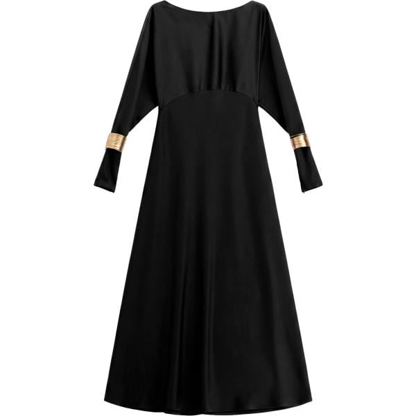 Vestito lungo da donna in nero pece collo a barchetta lungo a maniche lunghe con zip Imperial