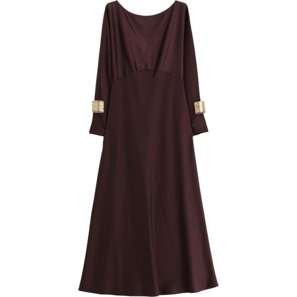 Vestito lungo da donna in marrone scuro collo a barchetta lungo a maniche lunghe con zip Imperial
