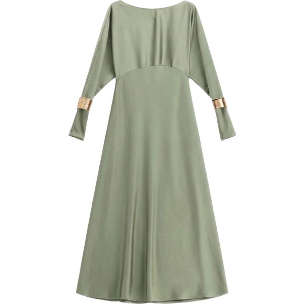 Vestito lungo da donna in marrone chiaro collo a barchetta lungo a maniche lunghe con zip Imperial