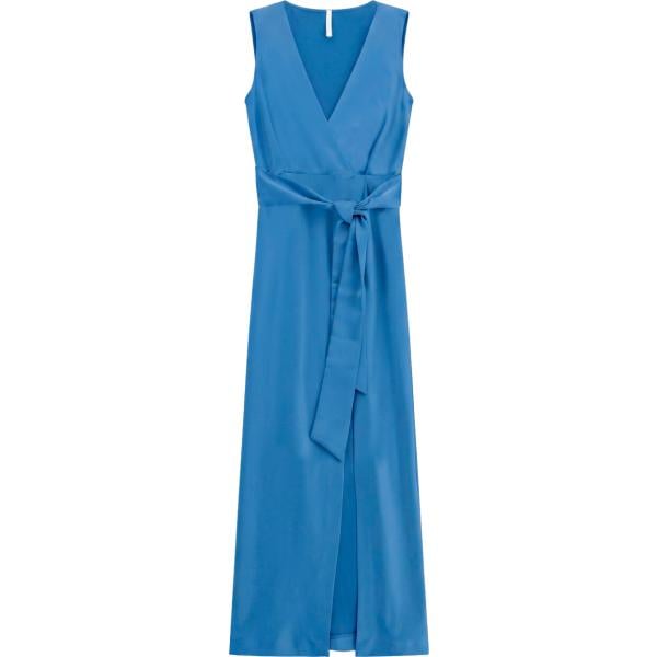 Vestito lungo da donna in blu medio collo a v lungo senza maniche con cintura Imperial