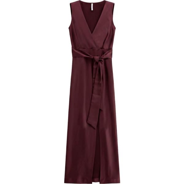 Vestito lungo da donna in marrone scuro collo a v lungo senza maniche con cintura Imperial