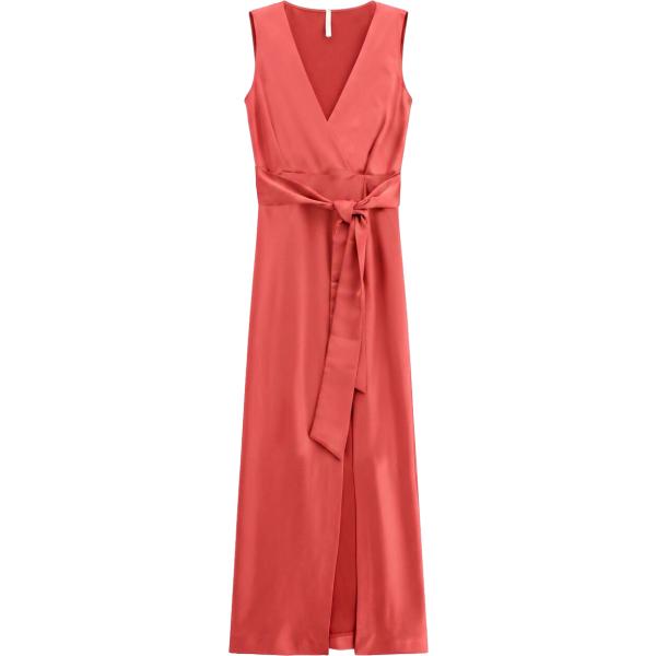Vestito lungo da donna in rosso classico collo a v lungo senza maniche con cintura Imperial