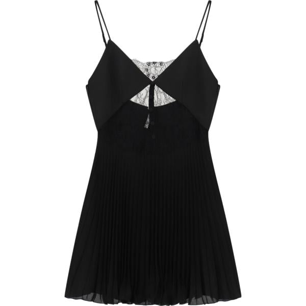 Vestito corto da donna in nero pece plissè con spalline corto Imperial